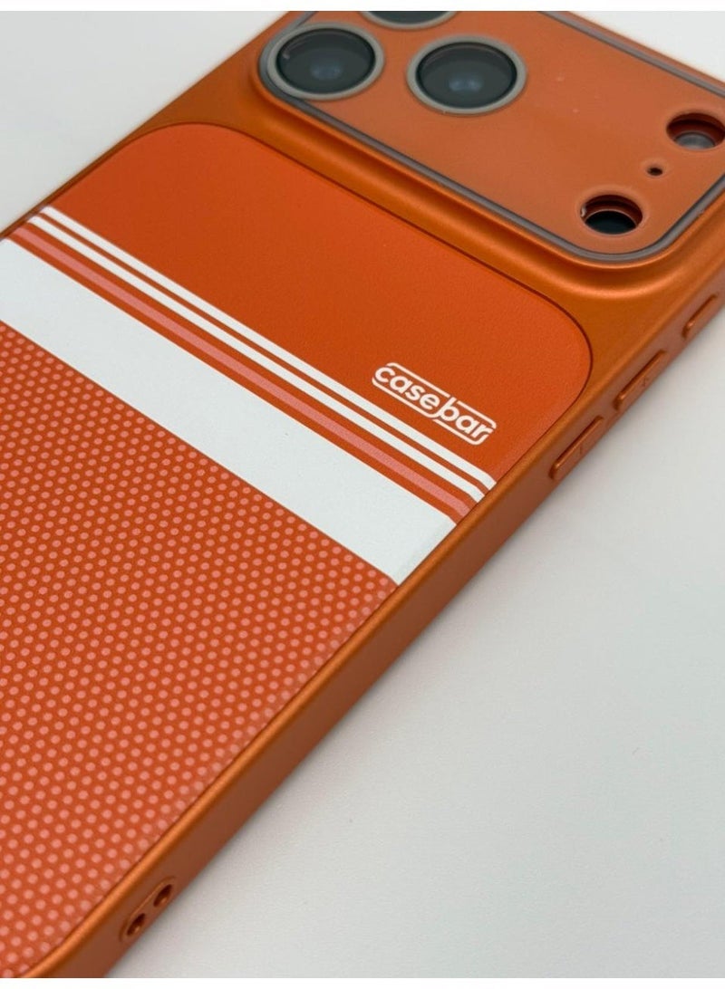 عام CaseBar Retro Racing Series iPhone 17 Pro Max Case – Heritage Motorsport Orange – Dual-Color 3D Texture & Skin-Friendly Slim Shockproof Cover - Image 3